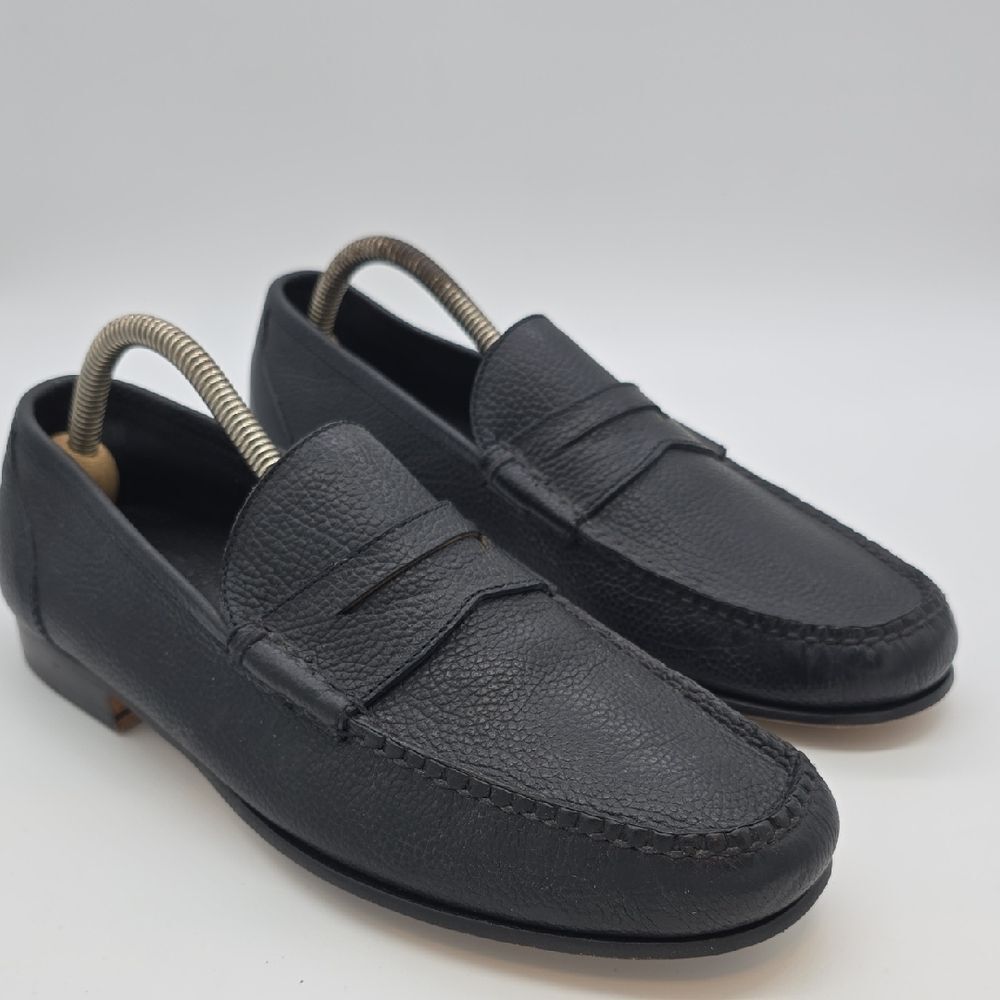 Cole Haan Black Pebbled Leather Slip-On Penny Loafers